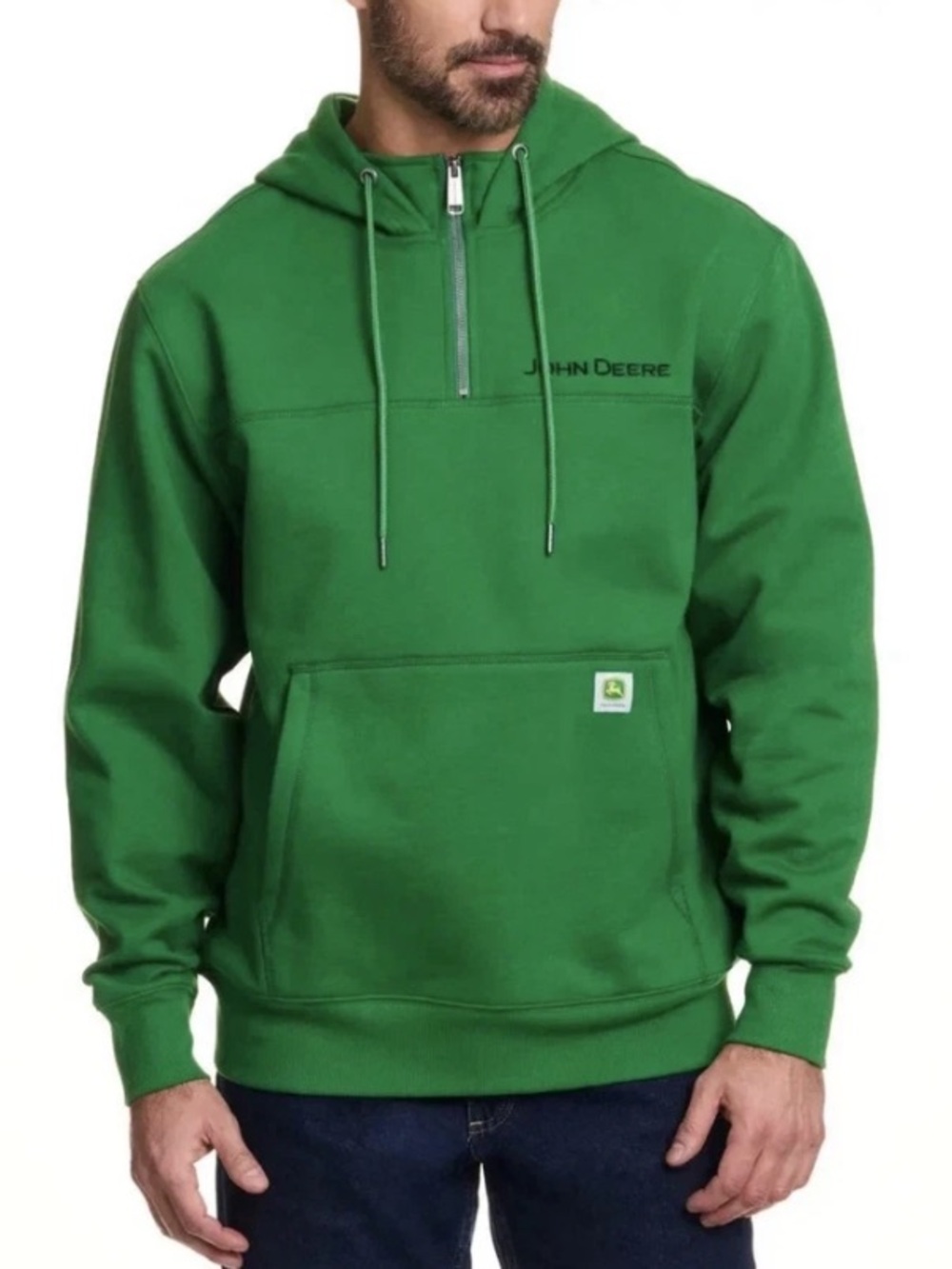 John Deere 1/4 Zip Hoodie Sweatshirt Men's Green, Size Medium Kangaroo Pocket